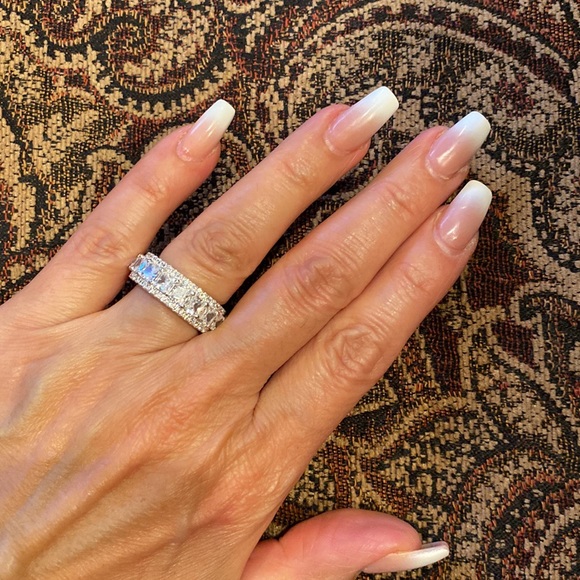 8mm Sterling silver Rhodium plated Eternity Wedding Band sizes 6 7 8 9 10 - Picture 4 of 13